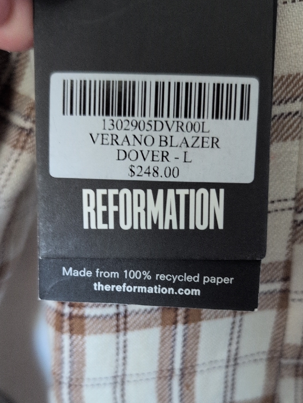 MWT Reformation Cream and Brown Plaid Blazer - Picture 10 of 11